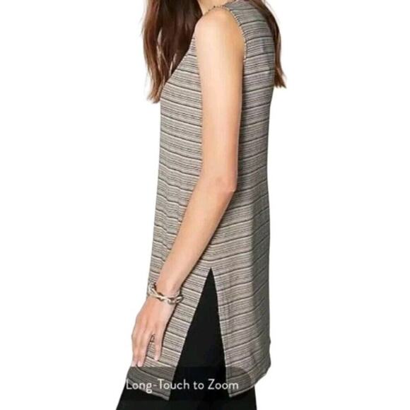 J. Jill Wearever Sz Large Sleeveless Shirt Dress Tunic Caramel Striped Ribbed - Picture 1 of 10